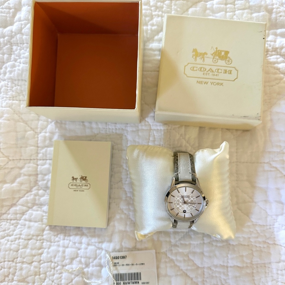 Coach monogram & white leather women’s watch